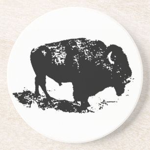 Pop Art Black White Buffalo Bison Silhouette Underlägg Sandsten
