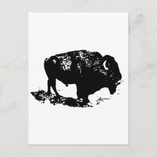 Pop Art Black White Buffalo Bison Silhouette Vykort