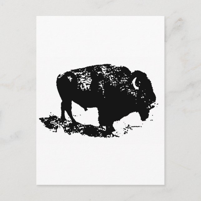 Pop Art Black White Buffalo Bison Silhouette Vykort (Framsida)