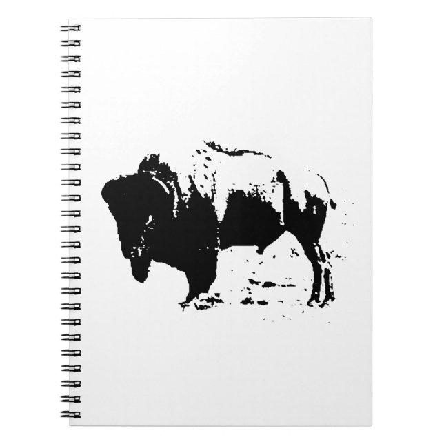 Pop Art Black & White Buffalo Silhouette Anteckningsbok Med Spiral (Framsidan)