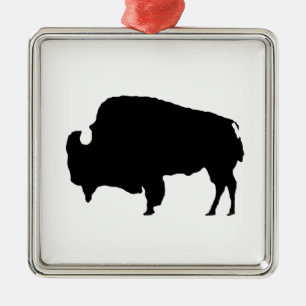 Pop Art Black & White Buffalo Silhouette Julgransprydnad Metall