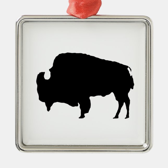 Pop Art Black & White Buffalo Silhouette Julgransprydnad Metall (Framsidan)