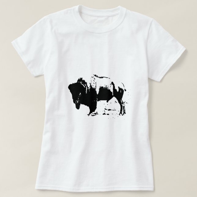 Pop Art Black & White Buffalo Silhouette T Shirt (Design framsida)