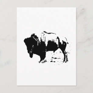 Pop Art Black & White Buffalo Silhouette Vykort