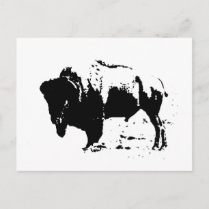 Pop Art Black & White Buffalo Silhouette Vykort