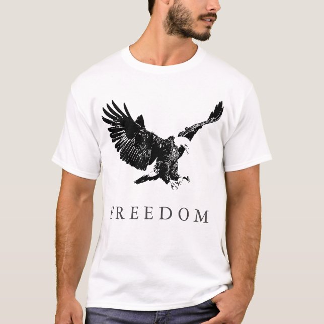 Pop Art Black White Freedom Eagle Landing T Shirt (Framsida)