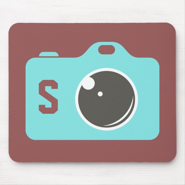 Pop Art Blue Camera Burgundy Monogram Musmatta (Framsidan)