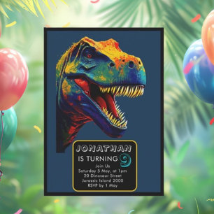 Pop Art Blue Dinosauaur-födelsedag Inbjudningar