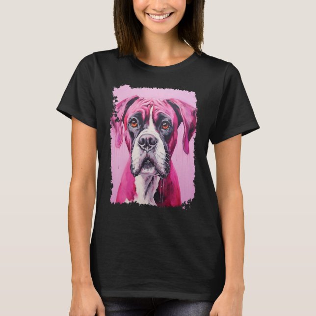 Pop Art Boxer-Hund Rosa T Shirt (Framsida)