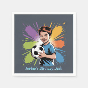 Pop Art Boy Soccer Player Birthday Bash Pappersservett