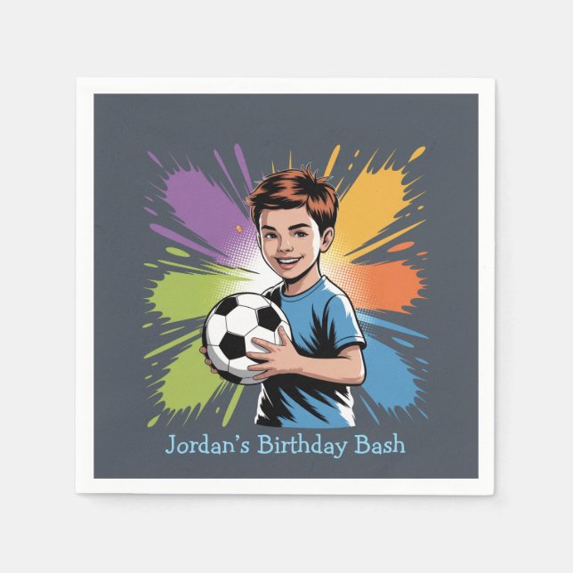 Pop Art Boy Soccer Player Birthday Bash Pappersservett (Framsidan)