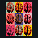 Pop Art Brain Poster<br><div class="desc">Rak från sextiotalet och popkonst. Svart kontur av en hjärna inom rektanglar med stark gult,  shock rosa,  rosa och grönt</div>