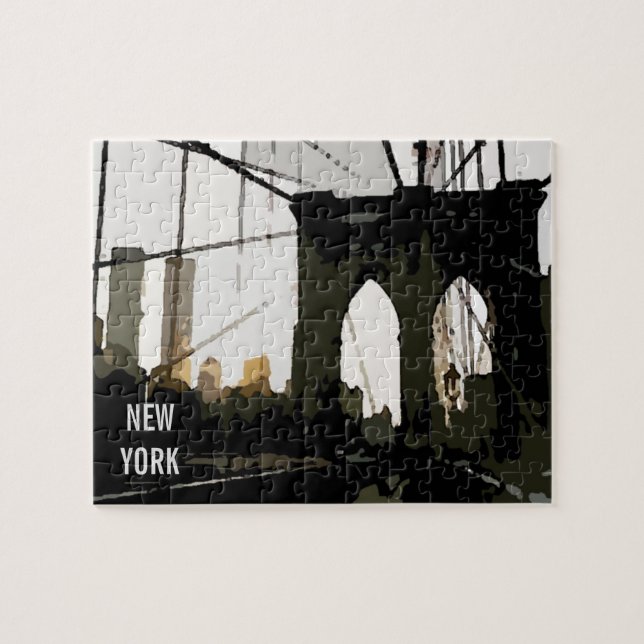 Pop Art Brooklyn Bridge ıllustration New York City Pussel (Horisontell)