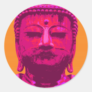 Pop Art Buddhas Rosa och Orange Runt Klistermärke