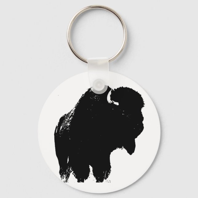 Pop Art Buffalo Bison Silhouette Nyckelring (Framsida)