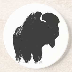 Pop Art Buffalo Bison Silhouette Underlägg Sandsten
