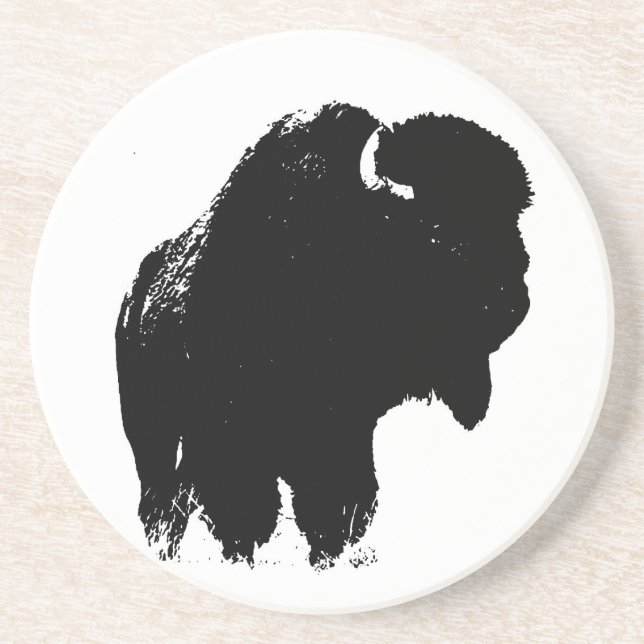Pop Art Buffalo Bison Silhouette Underlägg Sandsten (Framsidan)