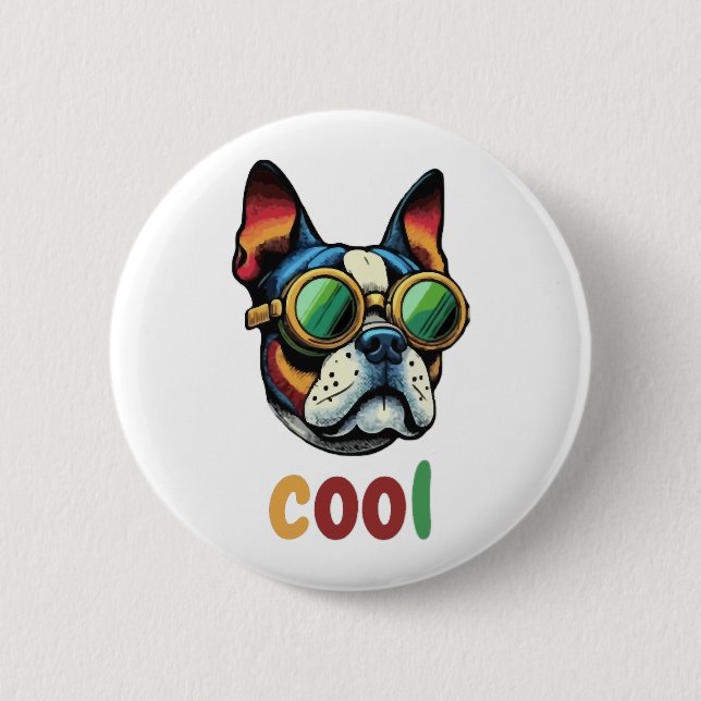 Pop Art Bulldog med Goggles Knapp (Framsida)