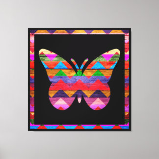 Pop Art Butterfly Chevron Mönster på Wood Canvastryck