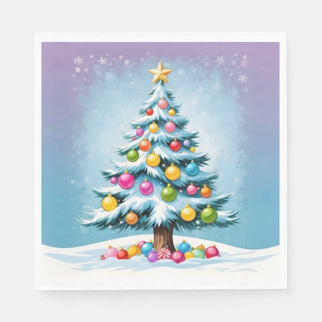 Pop Art Cartoon Christmas Tree Colorful Ornaments Pappersservett (Framsidan)