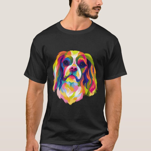 Pop Art Cavalier Kung Charles Spain Cute Hund Lov T Shirt (Framsida)