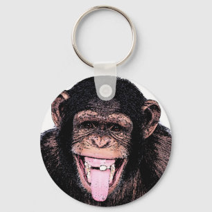 Pop Art Chimpanzase Stickar ut Tunga Nyckelring