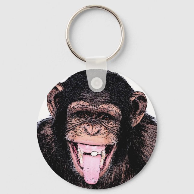 Pop Art Chimpanzase Stickar ut Tunga Nyckelring (Framsida)