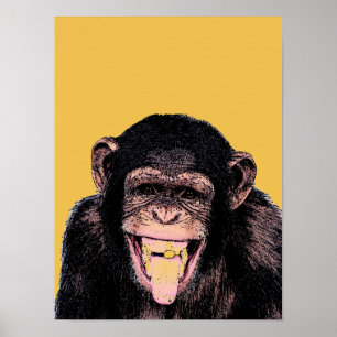 Pop Art Chimpanzase Stickar ut Tunga Poster