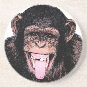 Pop Art Chimpanzase Stickar ut Tunga Underlägg Sandsten