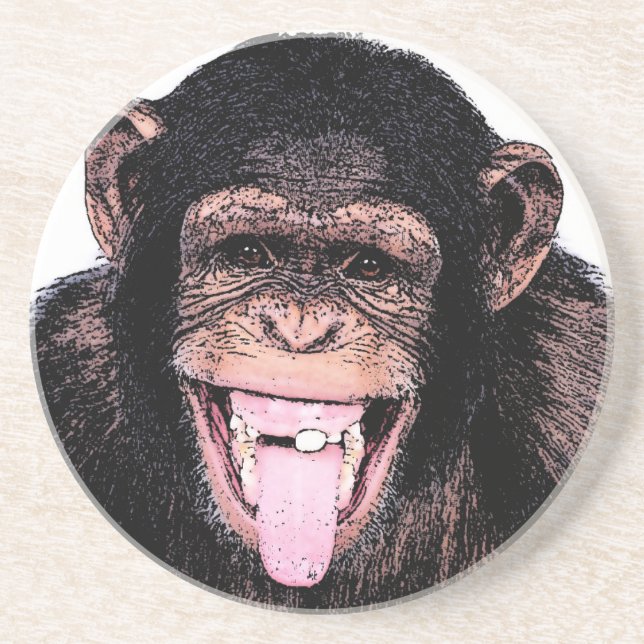 Pop Art Chimpanzase Stickar ut Tunga Underlägg Sandsten (Framsidan)
