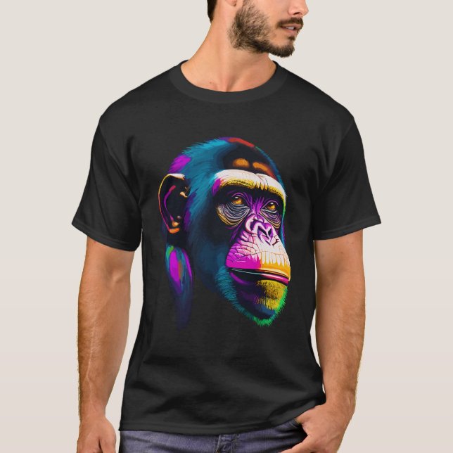 Pop Art Chimpanzee Chimp Animal Monkey Ansikte Ape T Shirt (Framsida)