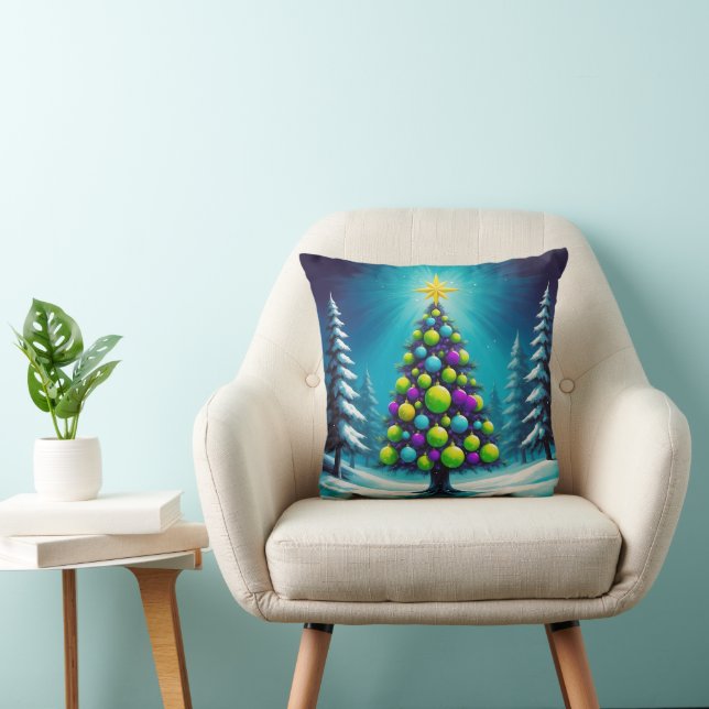 Pop Art Christmas with Neon Green Blue Purple Kudde (Stol)