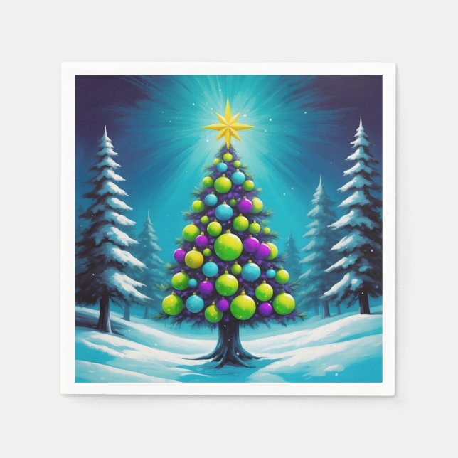 Pop Art Christmas with Neon Green Blue Purple Pappersservett (Framsidan)