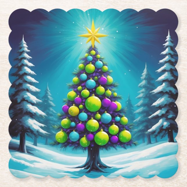 Pop Art Christmas with Neon Green Blue Purple Underlägg Papper (Framsida)