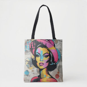 Pop Art Collage Stylized Women Female Porträtt Tygkasse