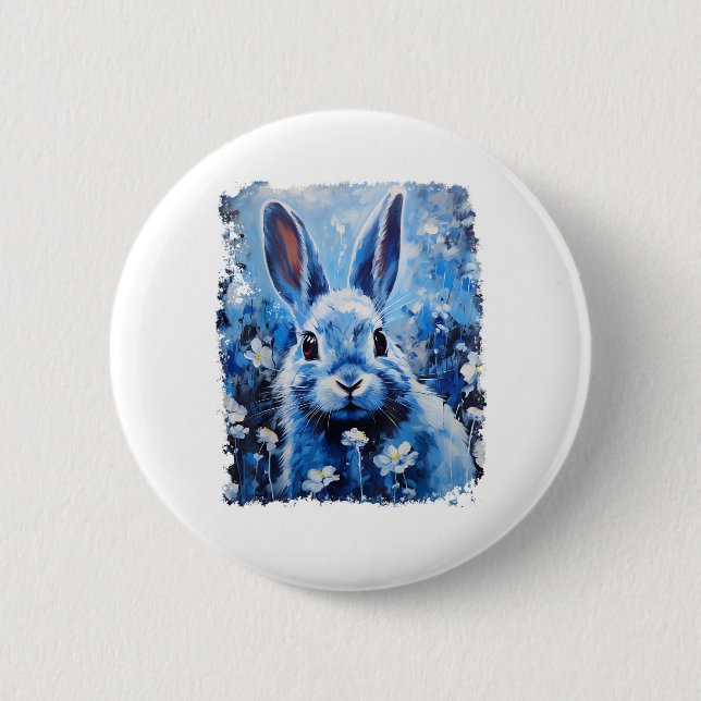 Pop Art Colorful Bunny Rabbit Blue Knapp (Framsida)