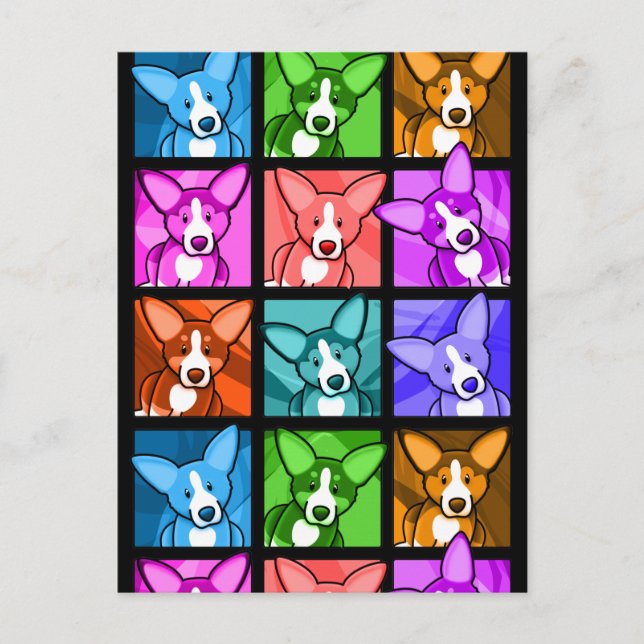 Pop Art Corgi Vykort (Framsida)