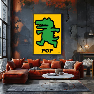 Pop Art Crokodile - Grönt om Gult Silhouette Poster