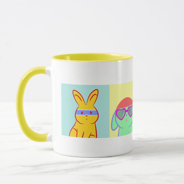 Pop Art Cute Rabbits Mugg (Vänster)