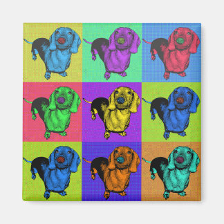 Pop Art Dachsund Doxie Panels Multi-Färg Popart Magnet