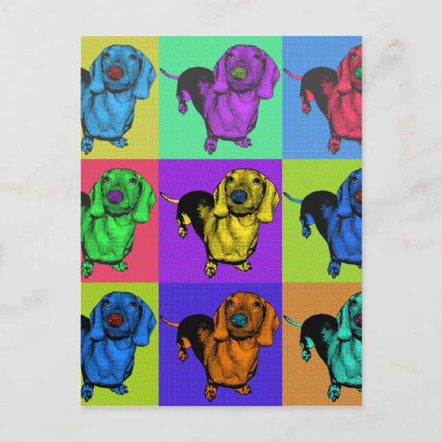 Pop Art Dachsund Doxie Panels Multi-Färg Popart Vykort (Framsida)