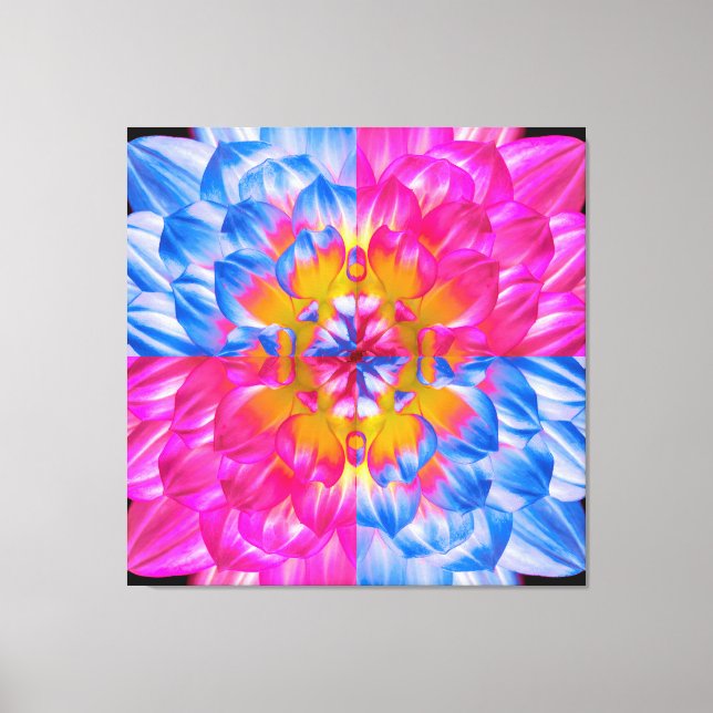 Pop Art Dahlia Flower Grid – Vibrant Pink and Blue Canvastryck (Framsida)