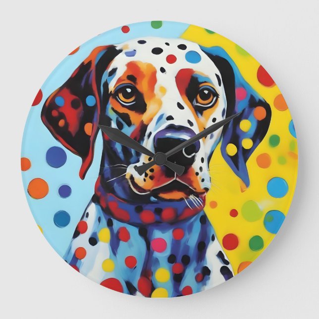 Pop Art Dalmatian Hund Stor Klocka (Framsida)
