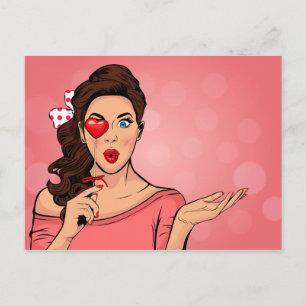 Pop Art Dam Heart Lollipop Valentine Vykort