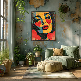 Pop Art de Rostro con Corazones Fototryck
