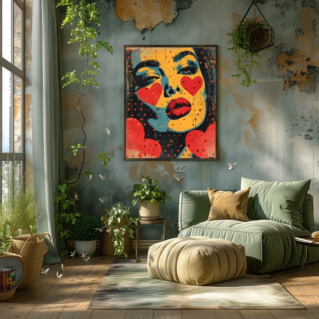 Pop Art de Rostro con Corazones Fototryck (Skapare uppladdad)