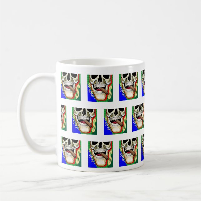 Pop Art Dödskalle Dollarsymbol Mönster Kaffemugg (Vänster)
