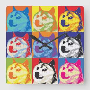 Pop Art Dogecoin Fyrkantig Klocka