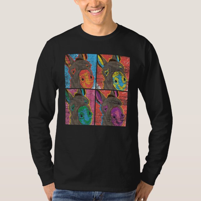 Pop Art Donkey Farm Animal Donkey T Shirt (Framsida)