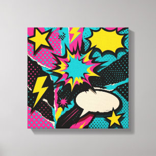 Pop Art Dopaminkollage i Neon Halftone Burst Canvastryck